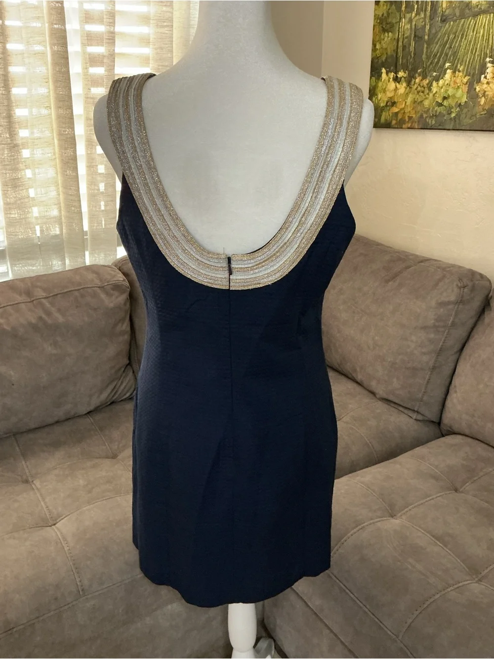 Lilly Pulitzer Navy Sleeveless V-Neck Mini Dress with Ivory Embellished Trim